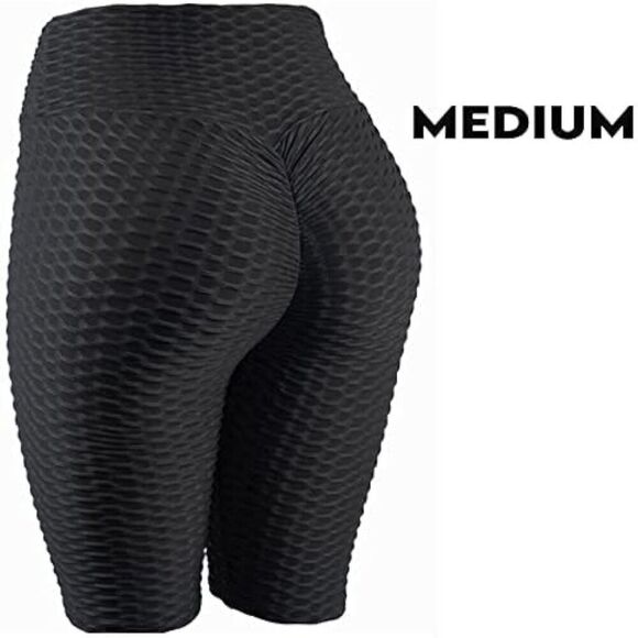 NWT Seven7 Scrunch Butt Anti Cellulite Honeycomb Texture Biker Shorts In Black M - Picture 1 of 10